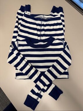 Kids Navy and White Striped Pajama Set - Classic Long Sleeve
